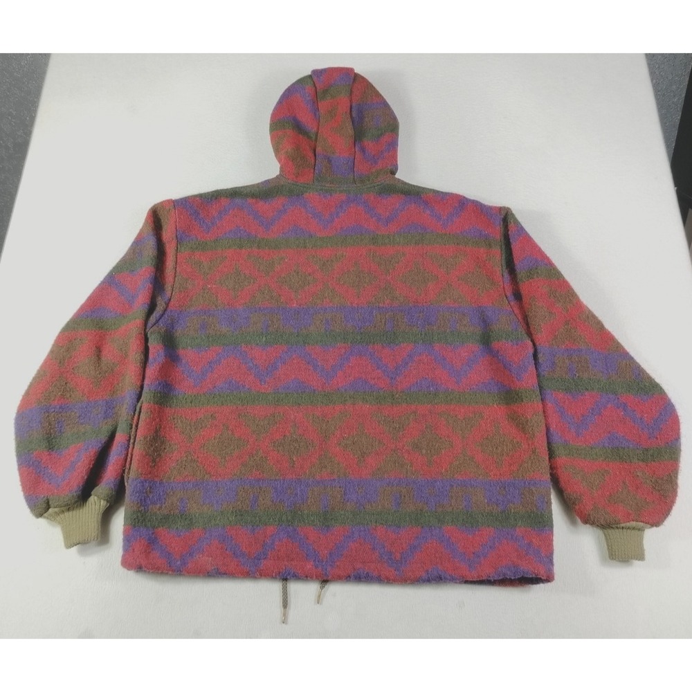 Vintage Southwestern Wool Jacket‎ Mens XL Multicolor Hooded Zip Parka Geometric